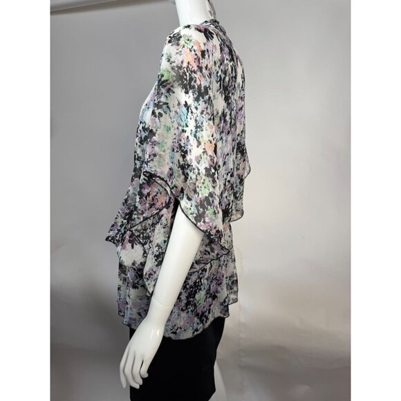 Badgley Mischka Floral Beaded V-Neck Blouson Top Gathered size L 100% Polyester - Picture 7 of 16